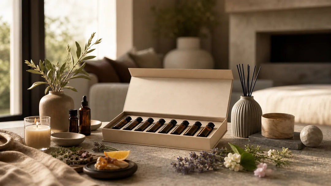 Editorial illustration for Best Luxury Home Fragrance Oil Sampler Packs
