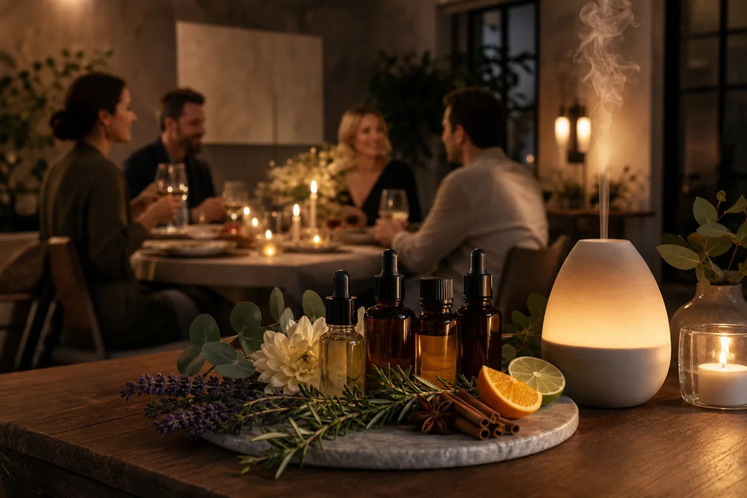 Editorial illustration for Best Scent Oil Combos for Hosting Dinner Parties