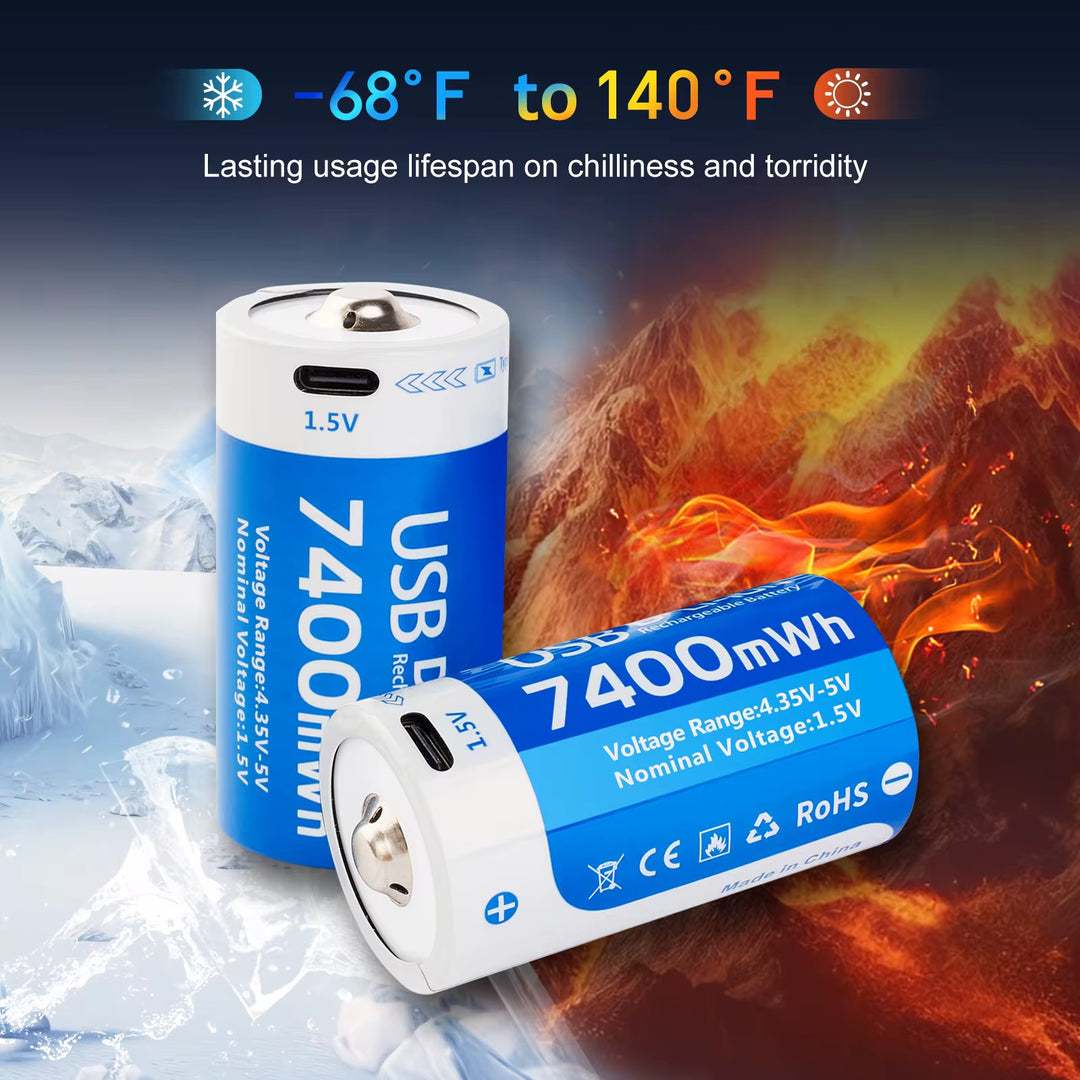 D Size Rechargeable Batteries With USB-C Fast Charging