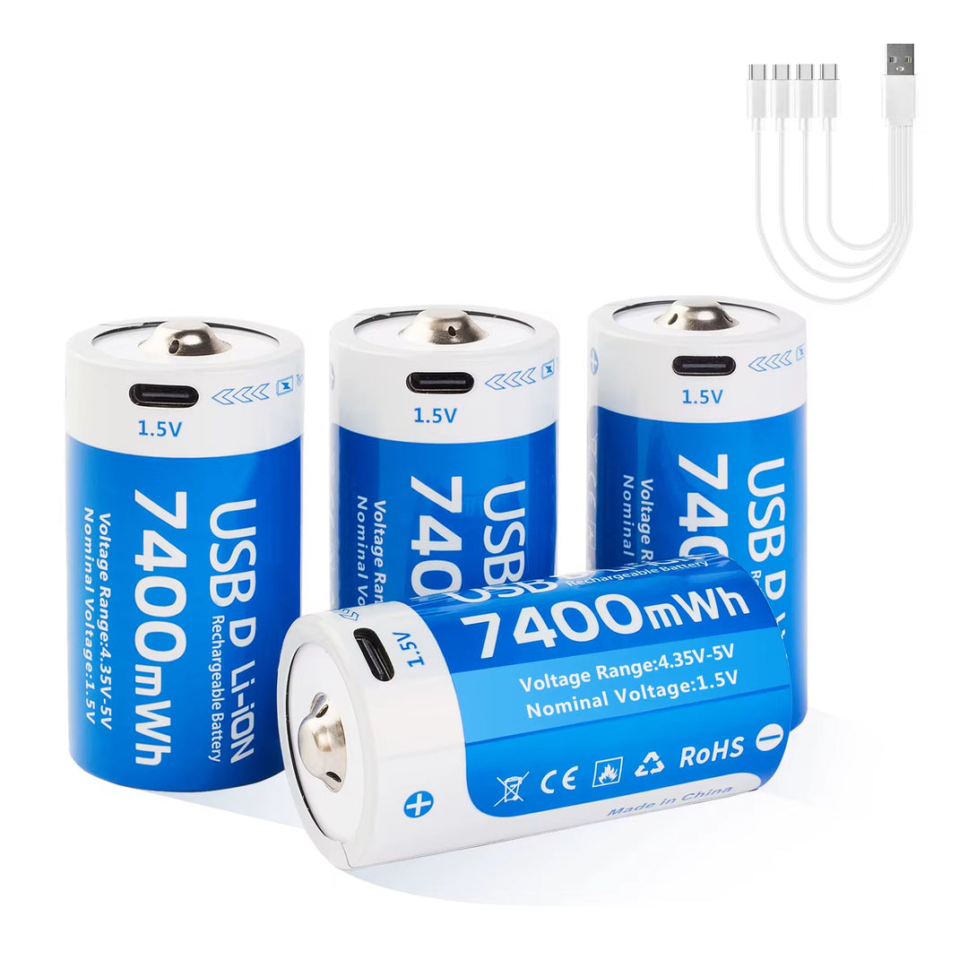 D Size Rechargeable Batteries With USB-C Fast Charging