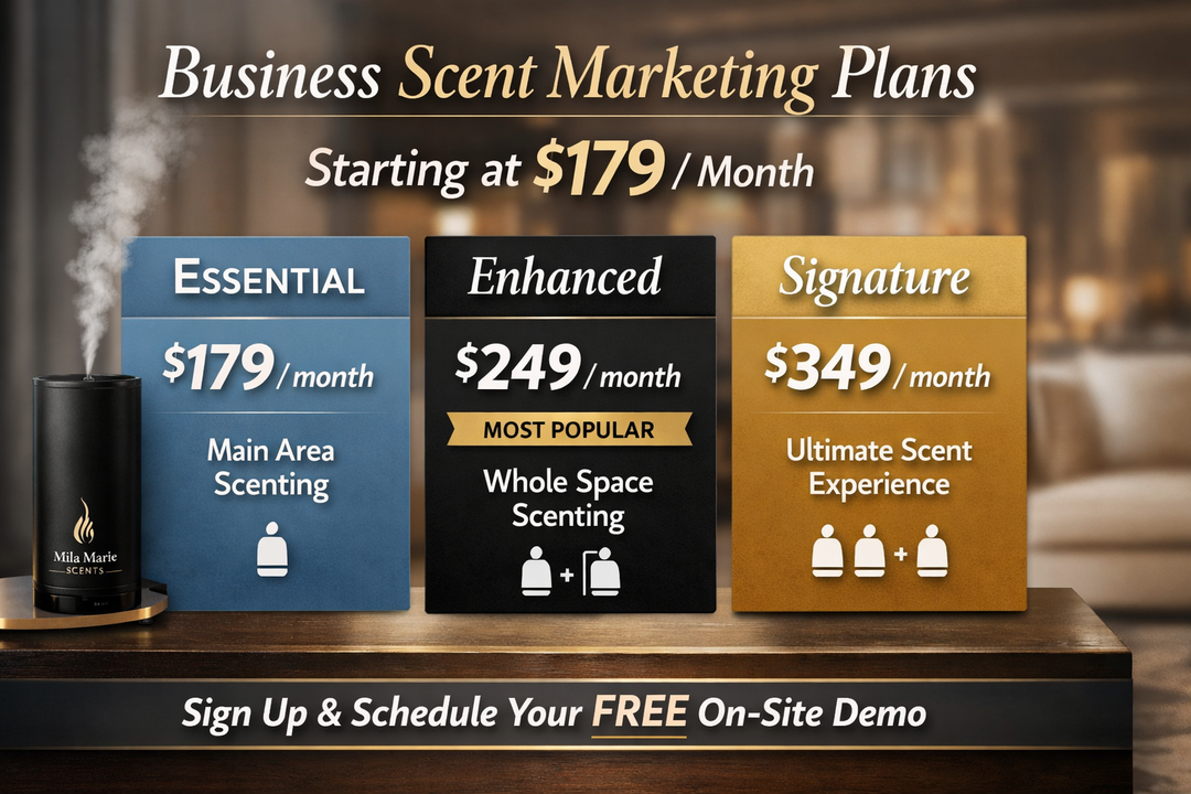 Business scent marketing plans with tiered luxury scenting services and professional installation in Tampa Bay area