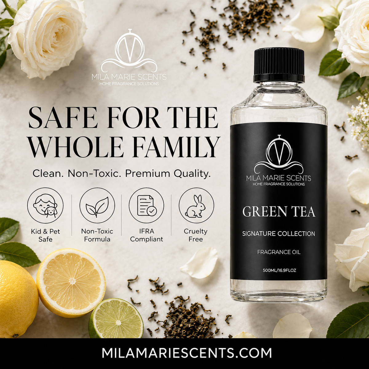 Green Tea | Crisp Citrus · Green Tea & Rose · Clean White Musk - Mila Marie Scents