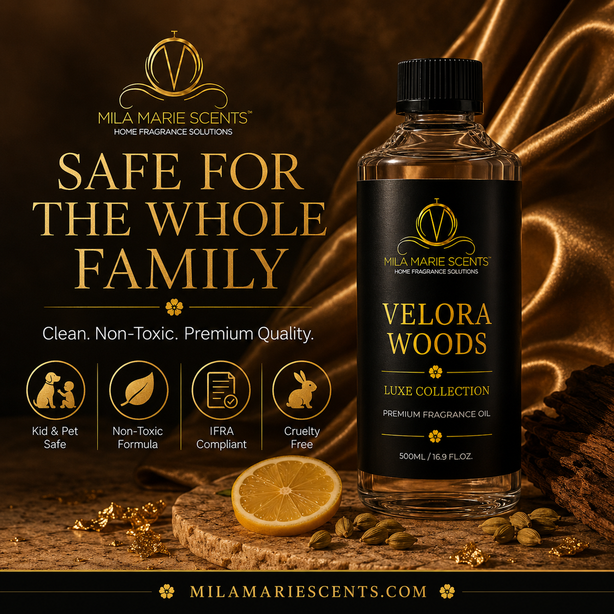 Velora Woods | Luxury Teakwood · Lemon & Cardamom · Warm Sandalwood - Mila Marie Scents