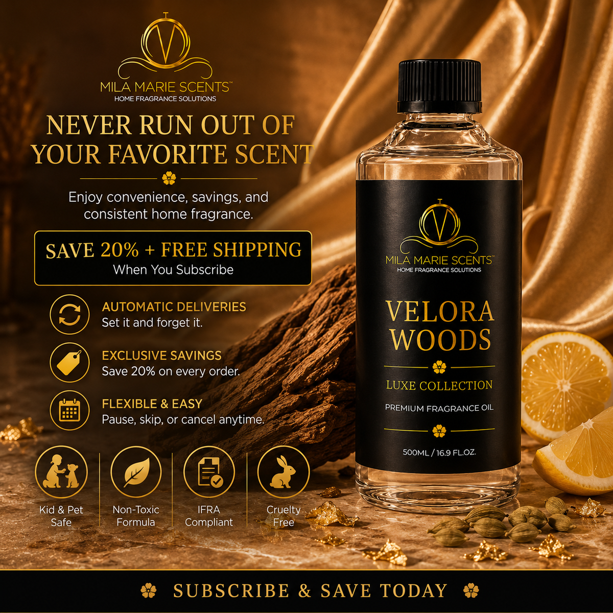Velora Woods | Luxury Teakwood · Lemon & Cardamom · Warm Sandalwood - Mila Marie Scents