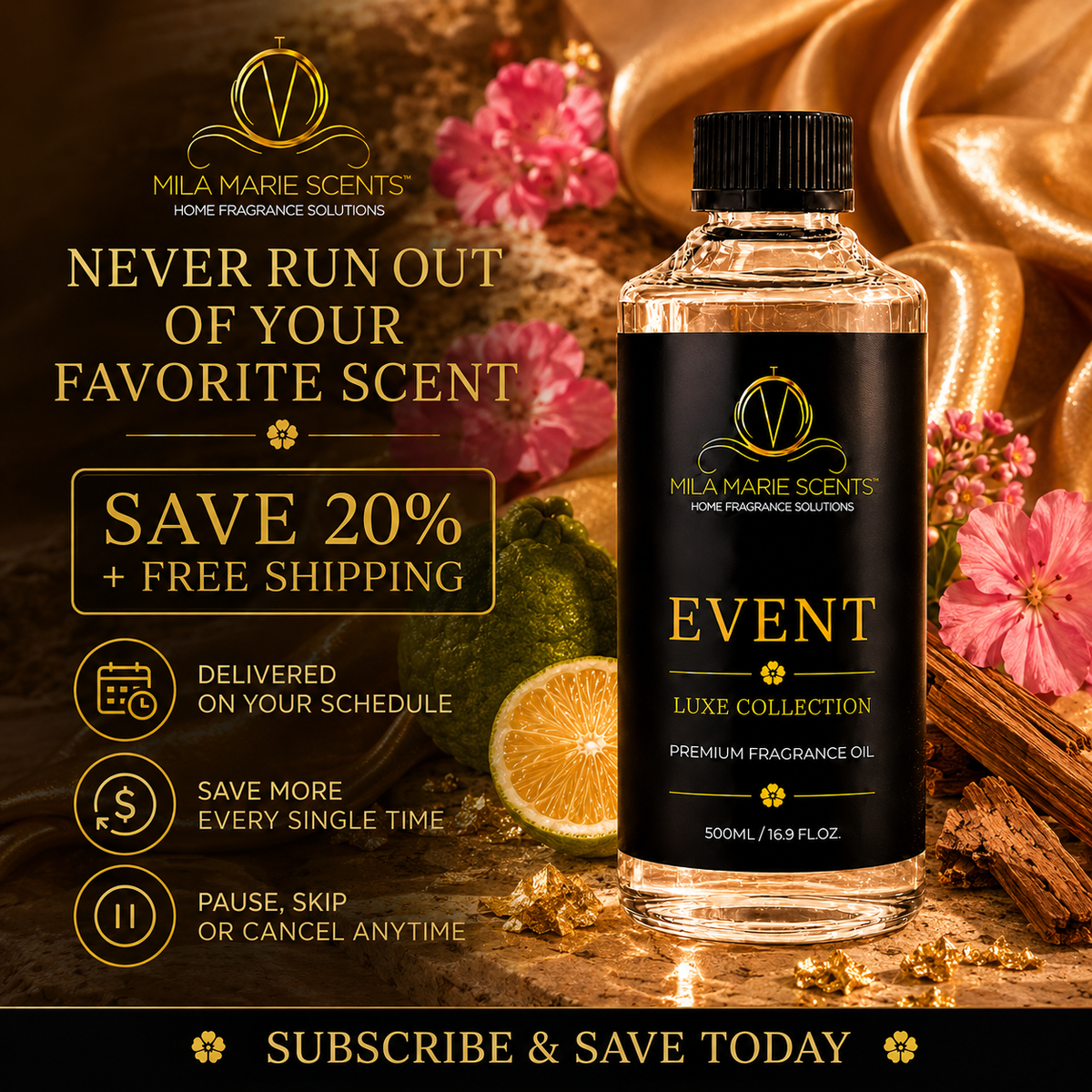 Event | Fresh Bergamot & Wild Geranium · Smooth Sandalwood Base · Clean & Refined - Mila Marie Scents