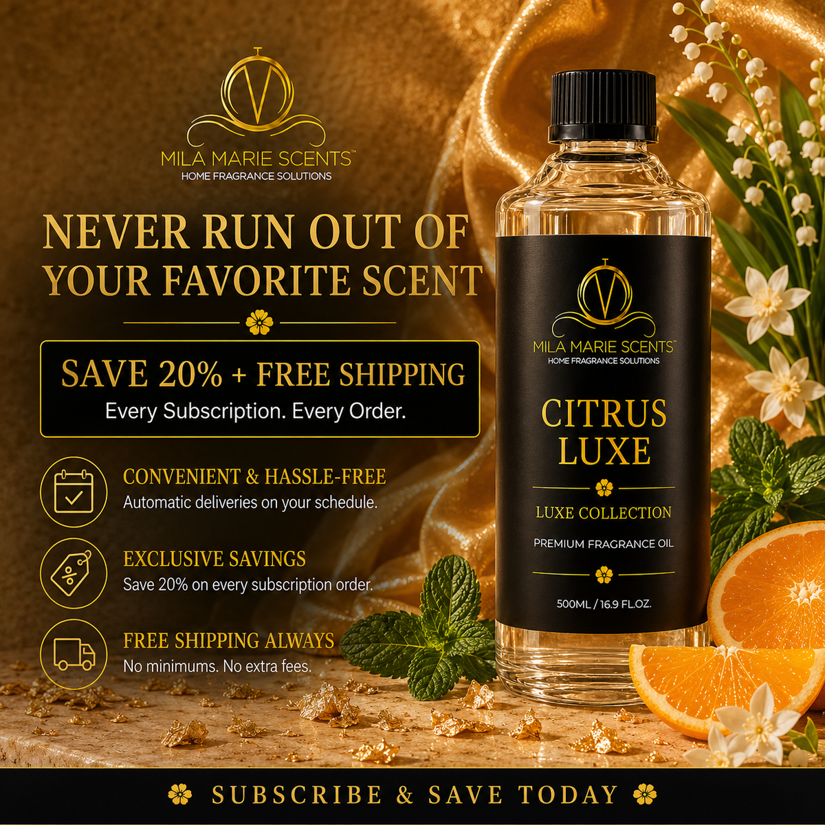 Citrus Luxe | Orange & Mint · Lily of the Valley & Jasmine · Warm Amber & Musk - Mila Marie Scents