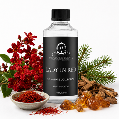 
Lady in Red home fragrance oil with warm amberwood, by Mila Marie Scents