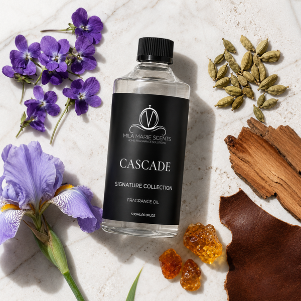 Cascade | Inspired by Aroma360® My Way · Violet, Iris & Cardamom · Cedar, Leather & Sandalwood