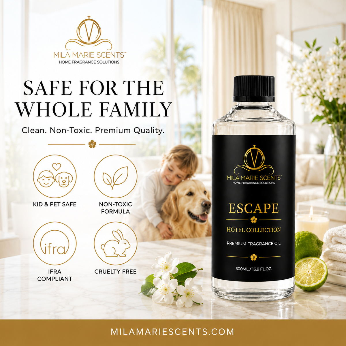 Escape | Inspired by Westin Hotels · Bergamot & Oud · Jasmine & Saffron · Amber & Vanilla - Mila Marie Scents