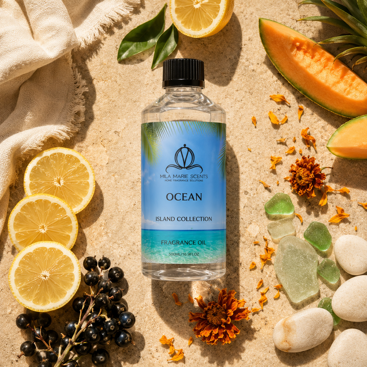 Ocean | Lemon & Tropical Fruit · Blackcurrant · White Cedar & Musk - Mila Marie Scents
