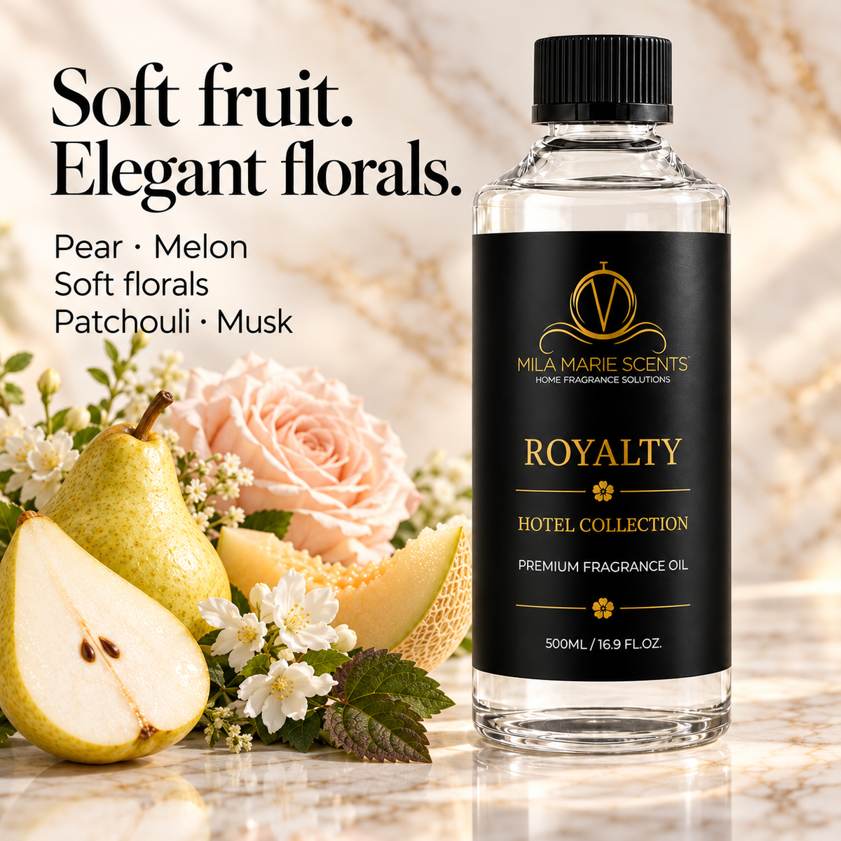 
Royalty | Pear & Melon · Soft Florals & Patchouli