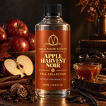 Apple Harvest Noir luxury fragrance oil bottle close-up on dark textured surface