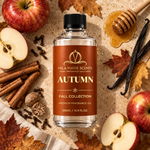 Autumn luxury fragrance oil bottle close-up on natural stone surface